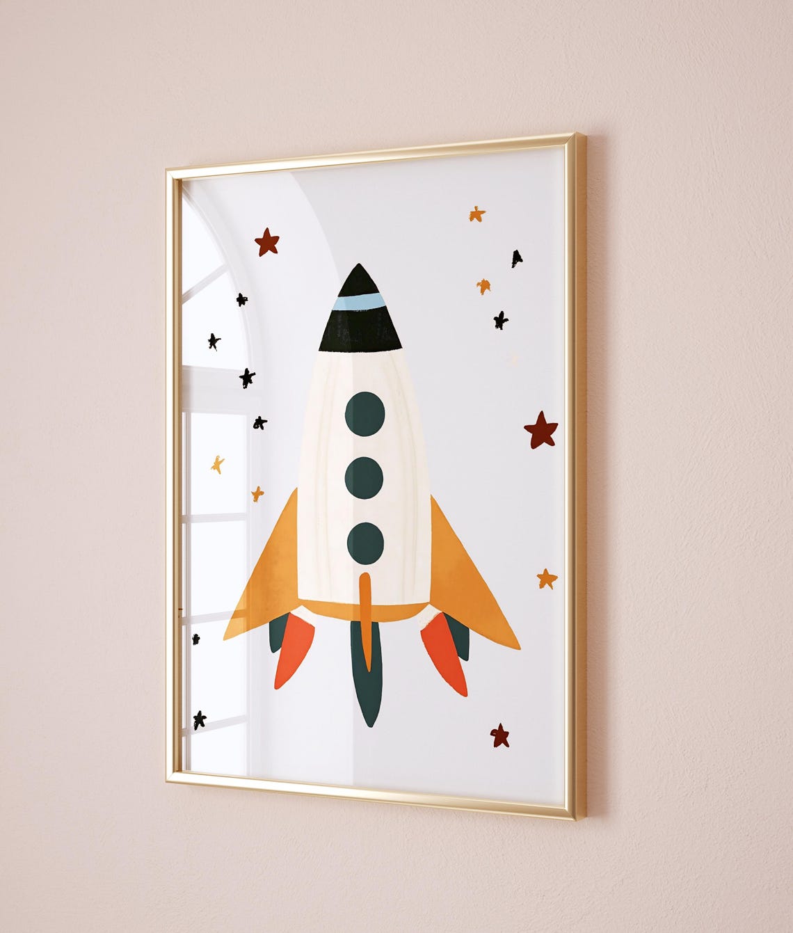 Colorful Rocket Ship Stars Space Adventure Kids Room Art Poster - Image 3