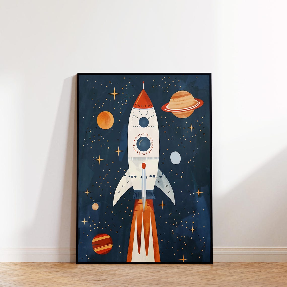 Colorful Rocket Launch With Planets Art Print Kids Room Decor Outer Space Theme Nursery Wall Art - Image 2