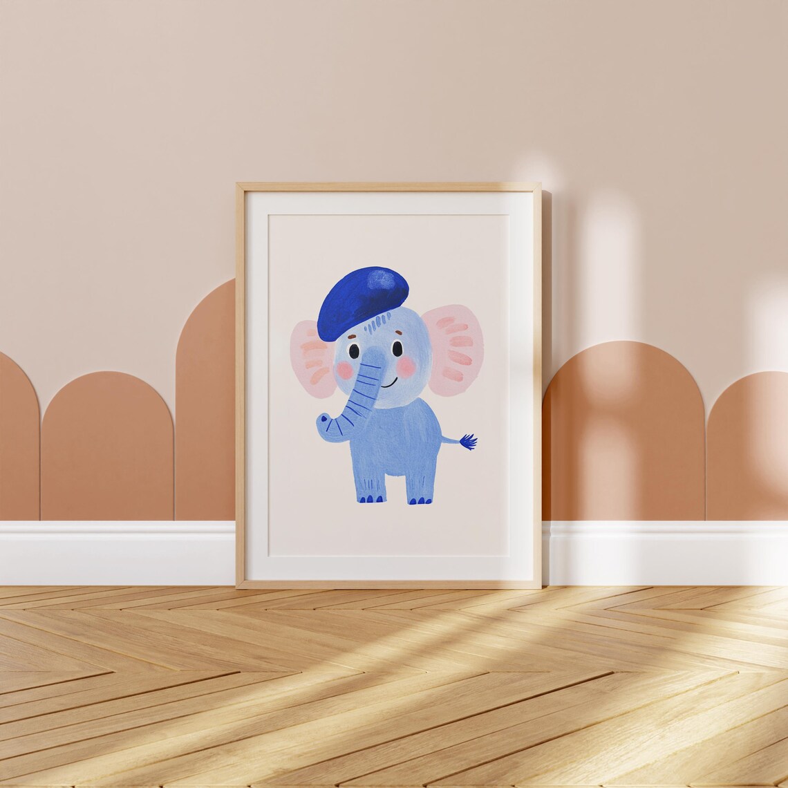 Adorable Baby Blue Elephant with Hat Nursery Kids Room Wall Art - Image 3
