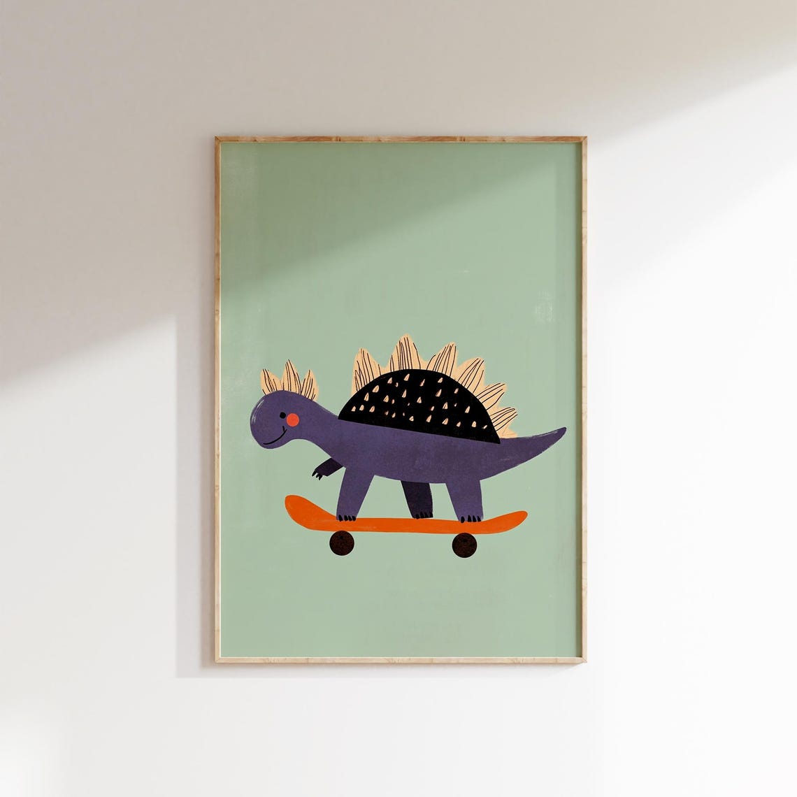 Purple Stegosaurus Dinosaur Riding Skateboard Kids Room Poster