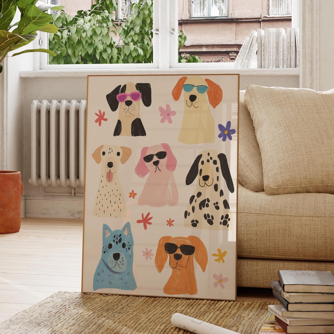 Whimsical Dog Wall Art Nursery Animal Print Playful Puppy Illustration Kids Room Decor Cute Dog Poster Pet Lover Gift Colorful Dogs