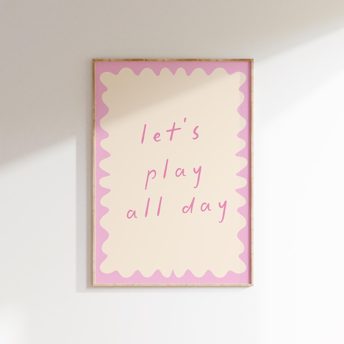 Lets Play All Day Hand Lettered Pink Playroom Quote Nursery Art Poster - Image 2