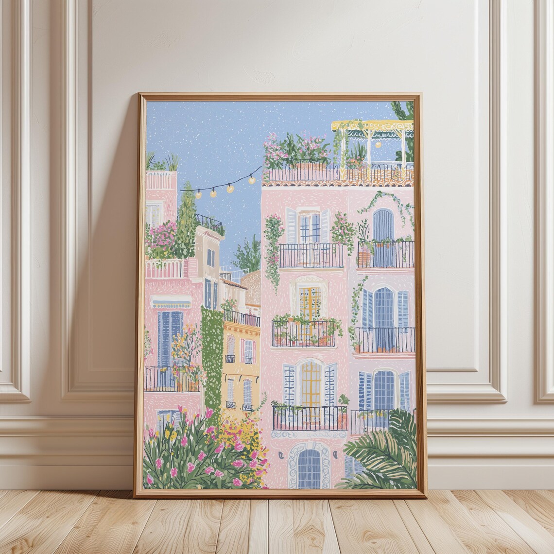 Mediterranean Pink Buildings Bougainvillea Balcony Summer Poster