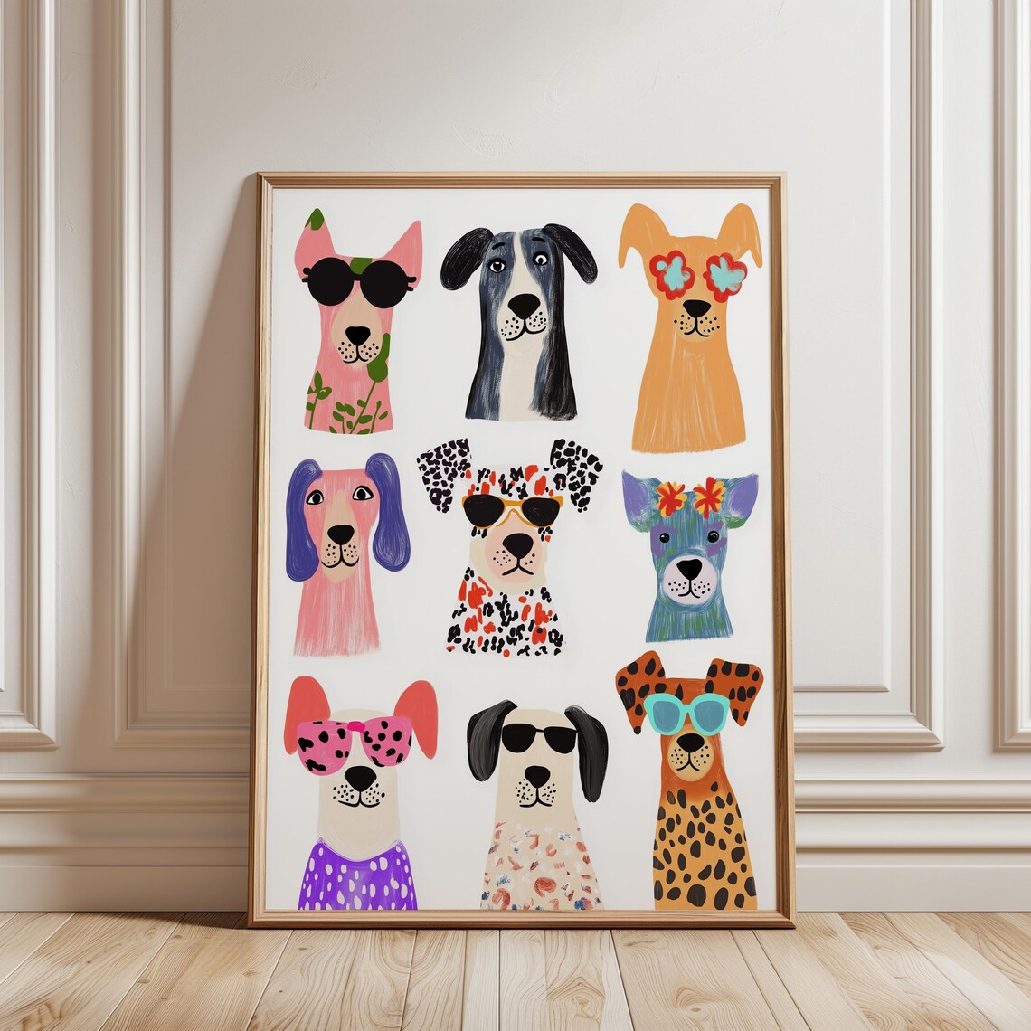 Funny Cool Dogs With Sunglasses Nine Portraits Modern Pet Wall Poster