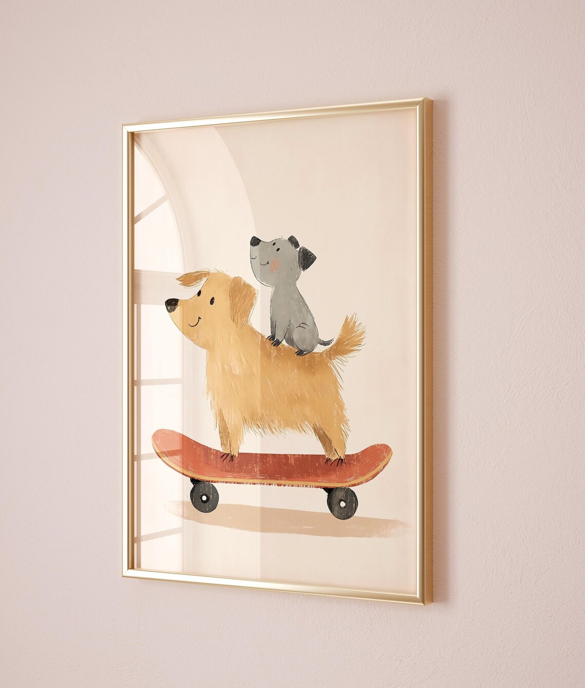 Two Dogs Riding a Skateboard Playful Nursery Kids Room Art Poster - Image 2