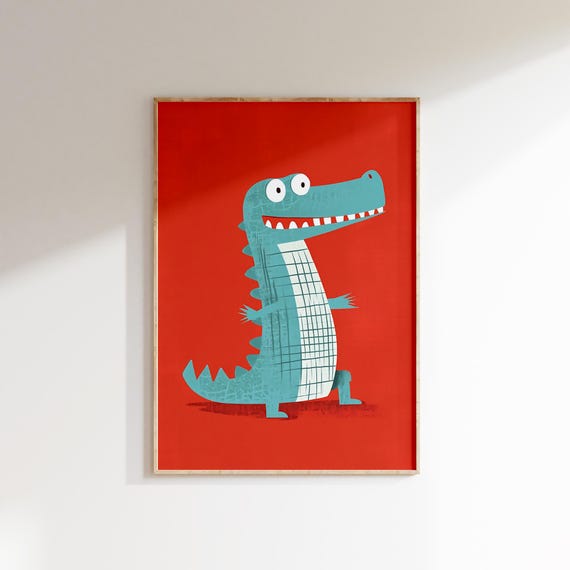 Alligator Wall Art Kids Room Decor Nursery Animal Print Crocodile Illustration Boys Room Poster Playroom Cute Animal Art