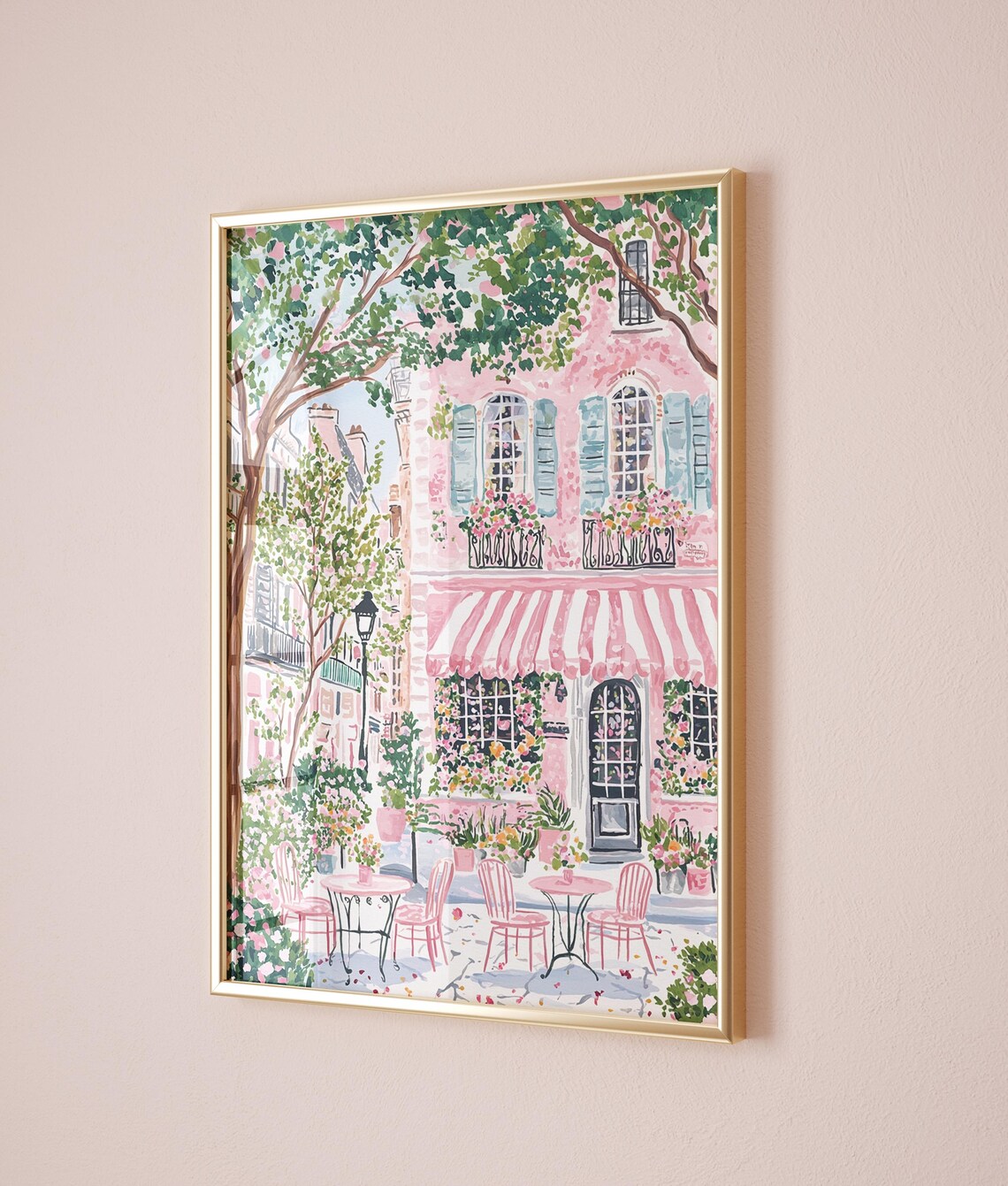 London Tudor Shopfront Historic Street Cafe Pink Spring Poster - Image 2