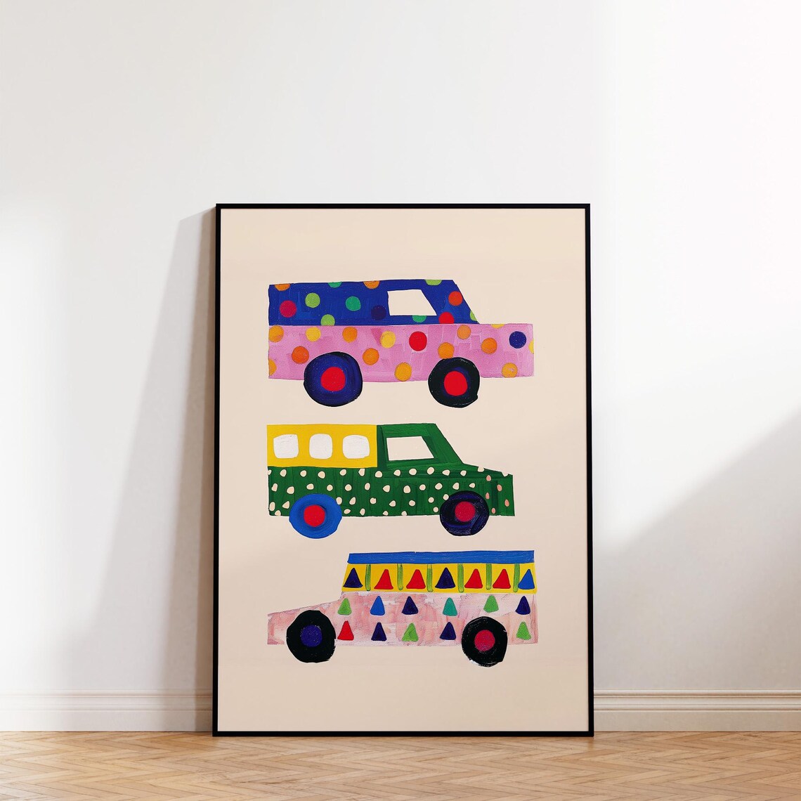 Patterned Cars Art Poster for Boys Room Colorful Nursery Decor - Image 2