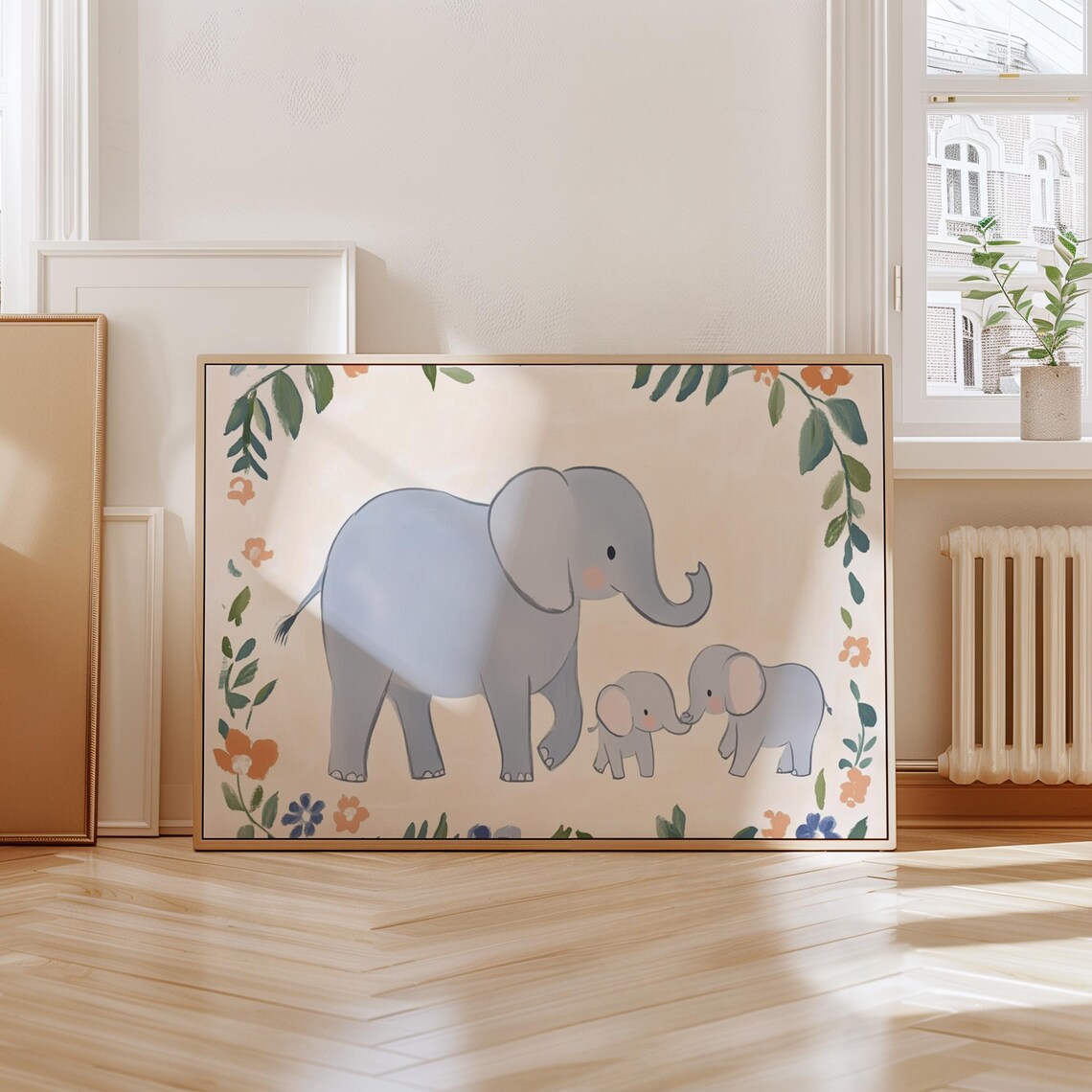Elephant Family Safari Nursery Floral Botanical Baby Room Baby Animal Poster - Image 2