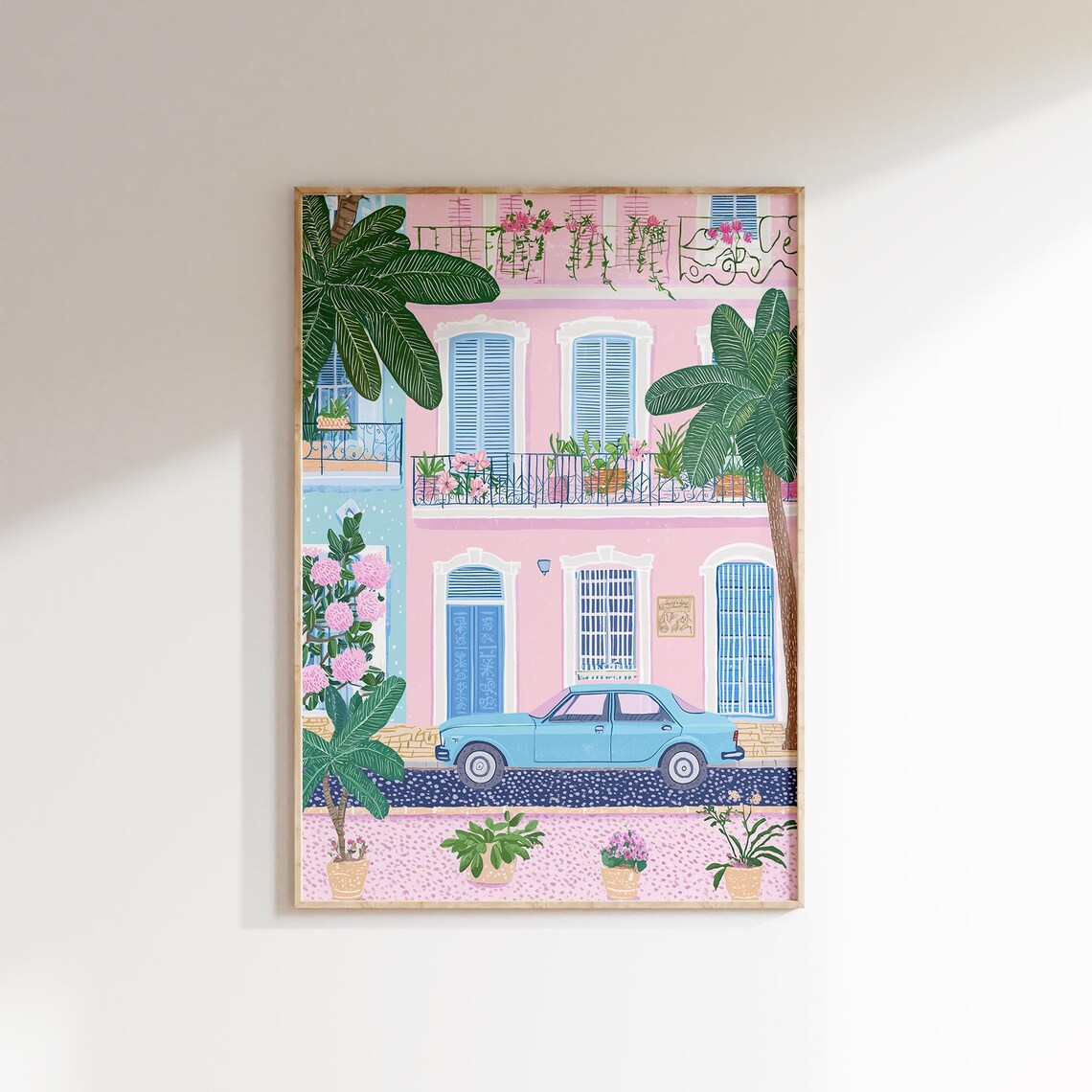 Cuban Pink Colonial House Blue Shutters Vintage Car Street Poster - Image 4