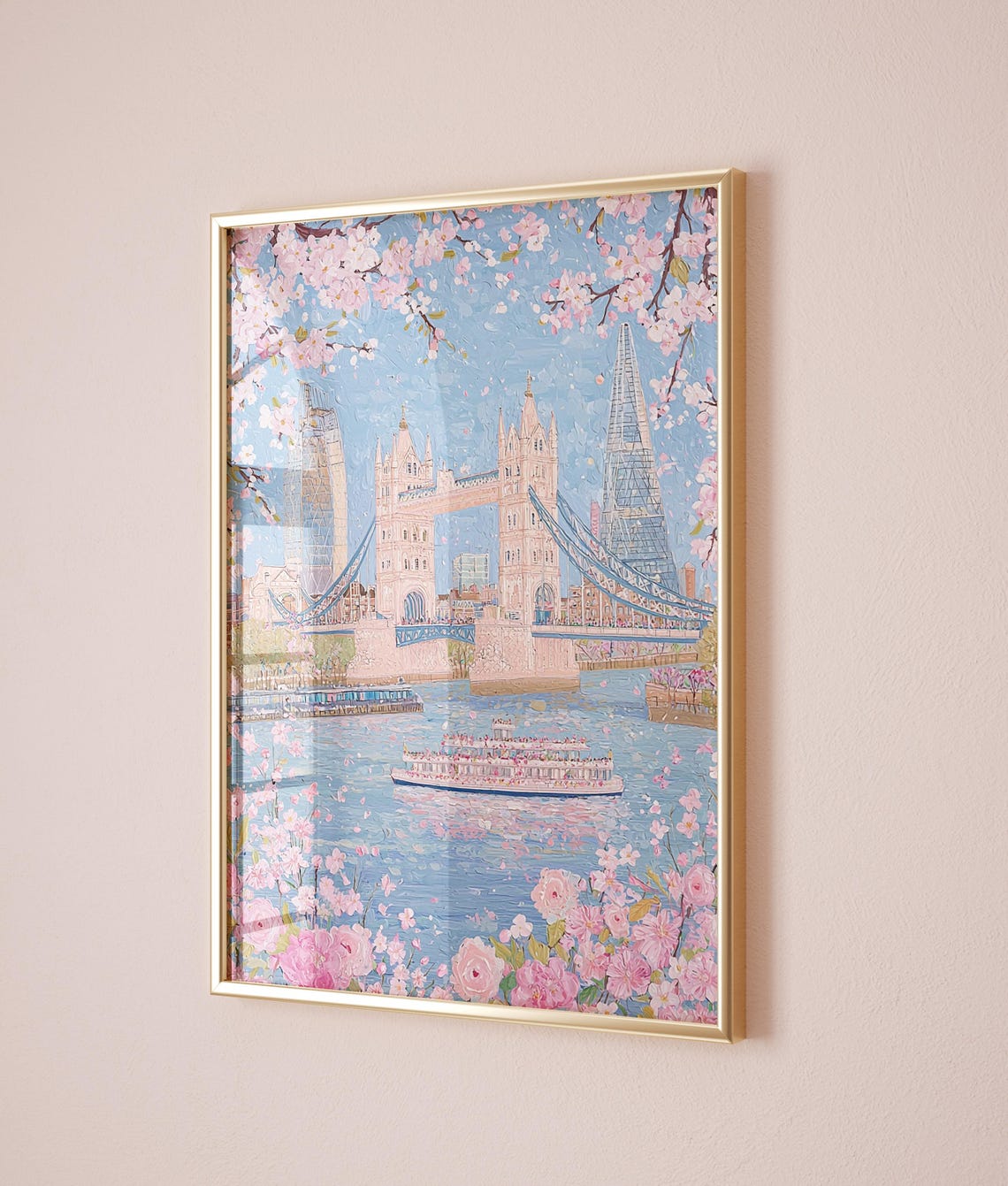London Tower Bridge Cherry Blossom Pink Spring Thames River Poster - Image 2