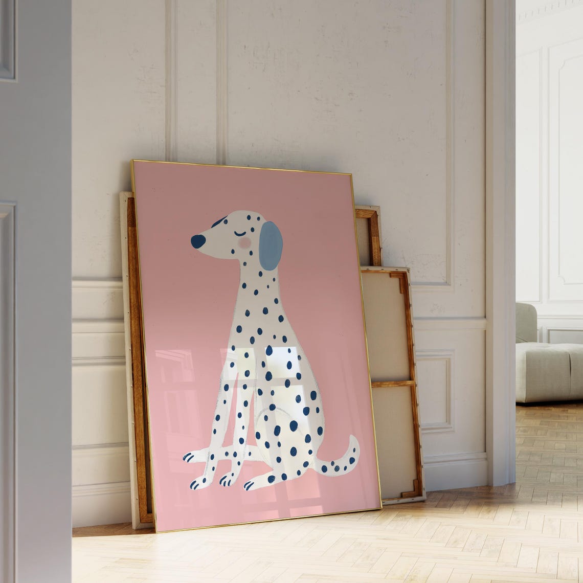 Dalmatian Dog Sitting Pink Background Sweet Nursery Art Poster - Image 5