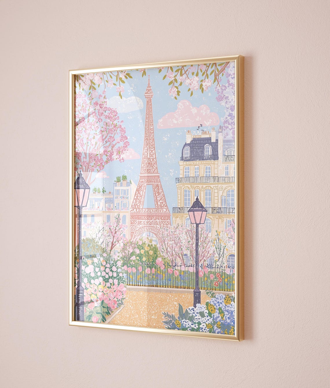 Pink Eiffel Tower Paris Garden Spring Blossoms French Poster - Image 3