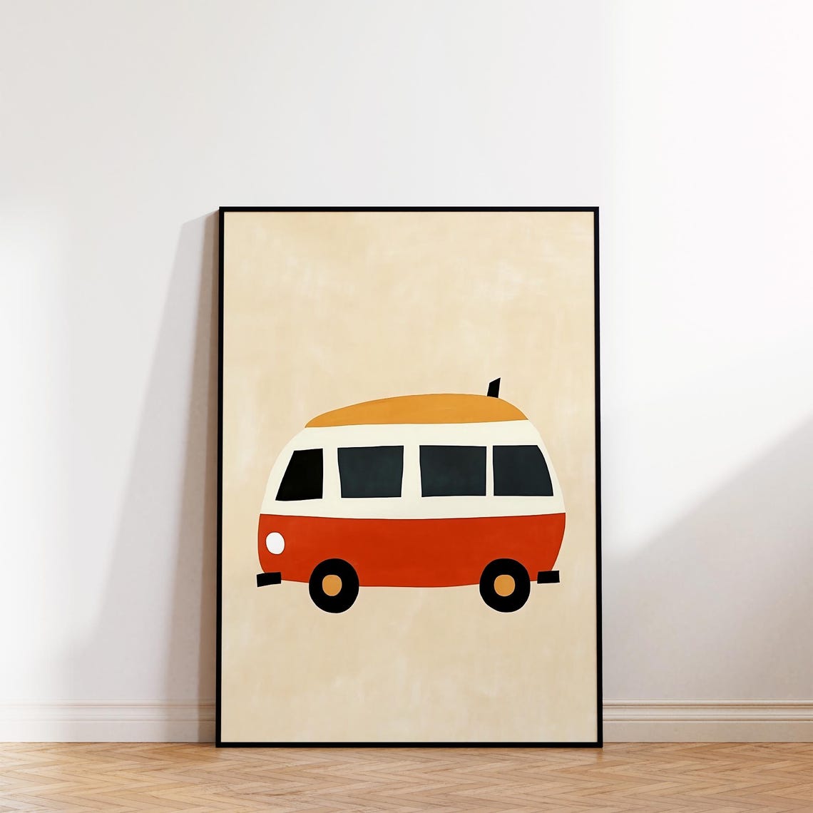 Retro Camper Van Red Cream Vintage Transport Kids Room Art Poster - Image 2