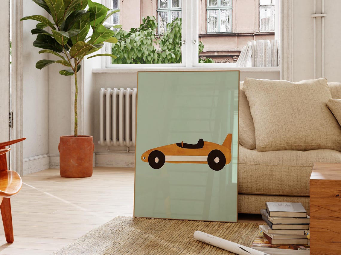 Race Car Wall Art Print Modern Boys Room Decor Transportation Nursery Minimalist Vehicle Theme Print