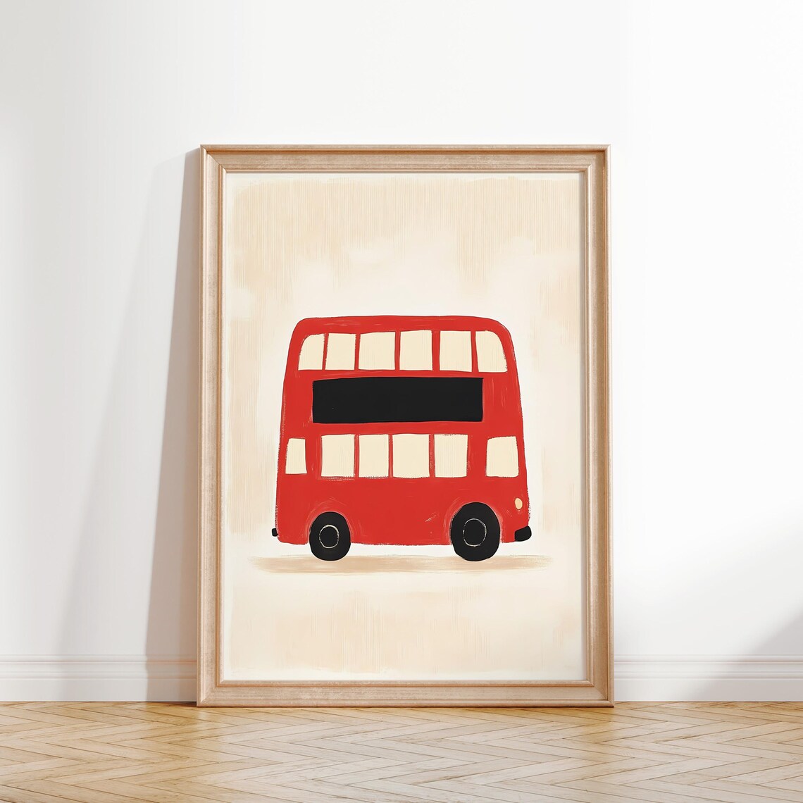 Red London Double Decker Bus Cream Kids Room Travel Theme Art Poster - Image 2