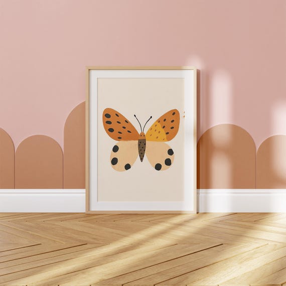 Butterfly Wall Art Print Modern Nursery Decor Kids Room Art Minimalist Nature Print Boho Style