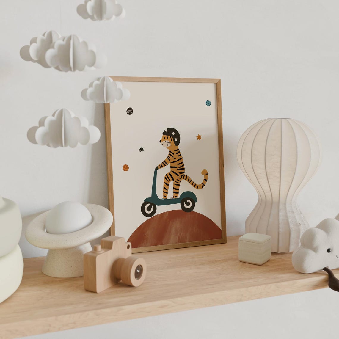 Tiger Astronaut Riding Scooter On Planet Space Kids Nursery Poster - Image 3