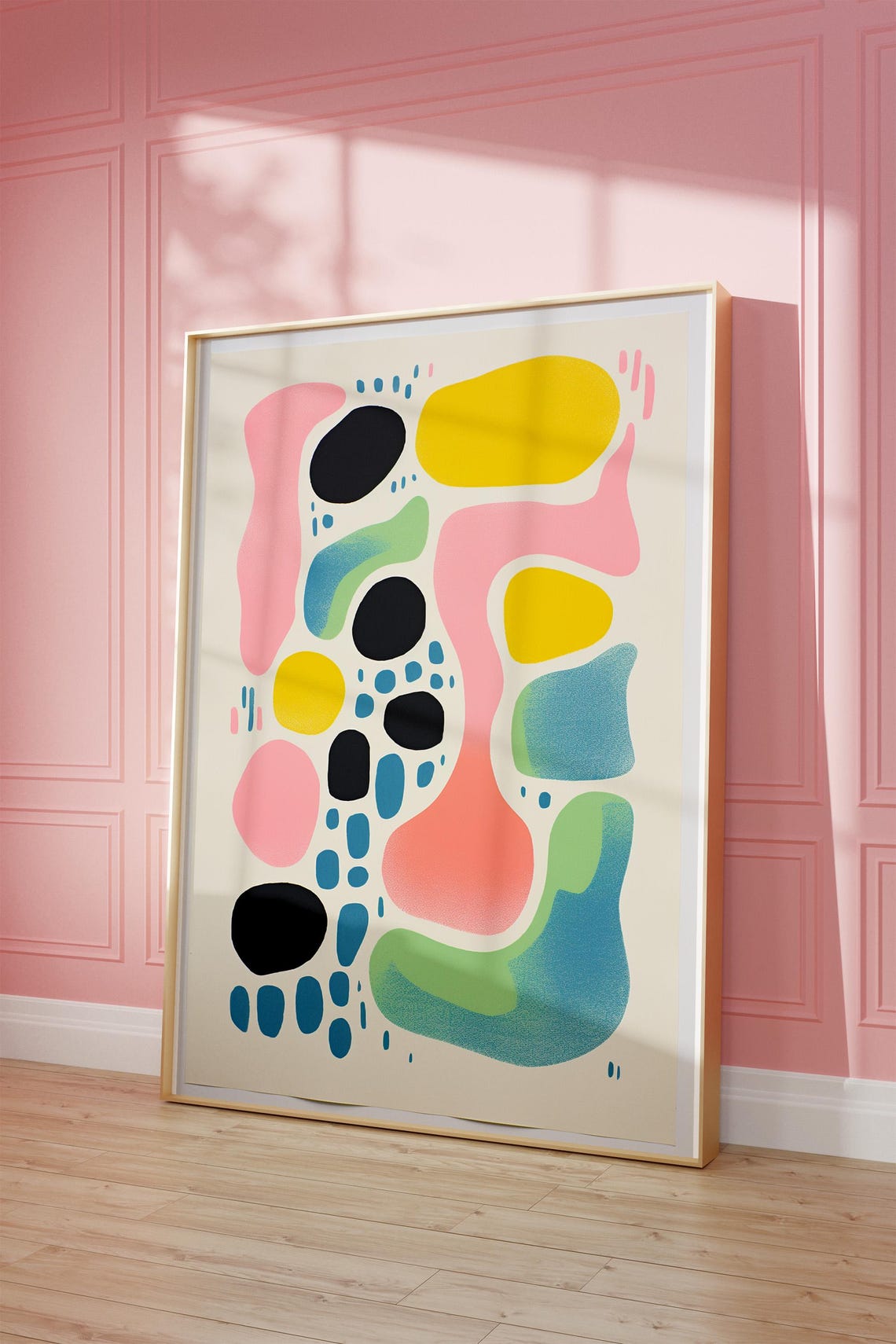 Colorful Organic Shapes Abstract Art Poster in Pink Yellow and Teal - Image 2
