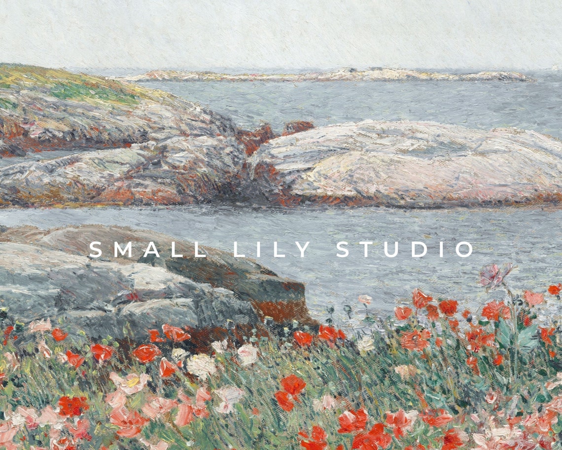 Red Poppies by the Sea Rocky Coast Vintage Impressionist Art Poster - Image 4
