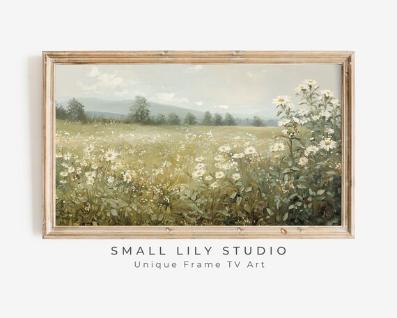 White Daisy Field Country Landscape Vintage Farmhouse Poster