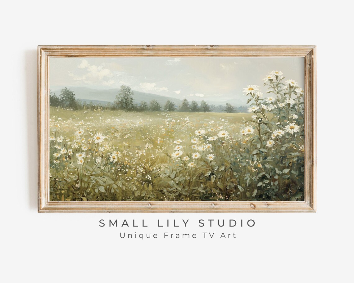 White Daisy Field Country Landscape Vintage Farmhouse Poster
