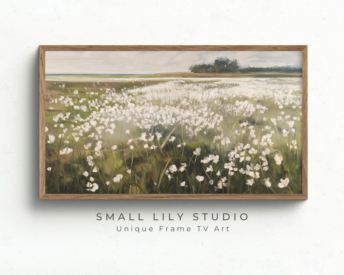 White Wildflower Field Summer Bloom Landscape Vintage Painterly Art Poster - Image 2