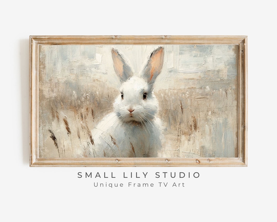 White Bunny Rabbit Portrait Vintage Rustic Farmhouse Animal Wall Art