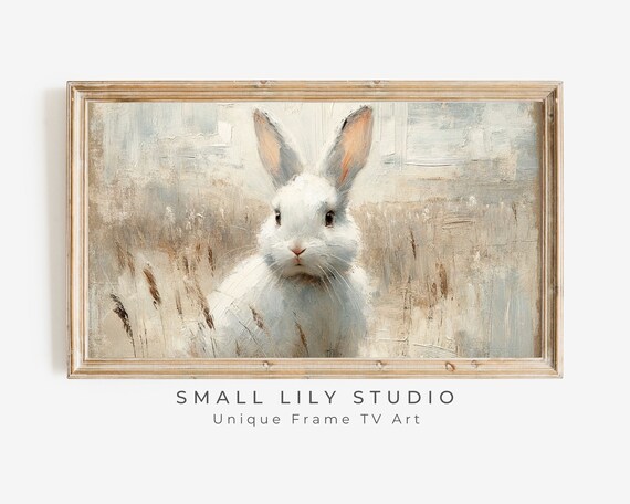White Bunny Rabbit Portrait Vintage Rustic Farmhouse Animal Wall Art