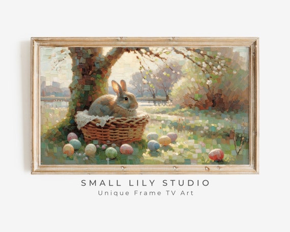 Spring Easter Frame Tv Art Bunny In Basket With Easter Eggs Cute Easter Rabbit Tv Art For Kids Frame Tv Art Vintage Style Tv263