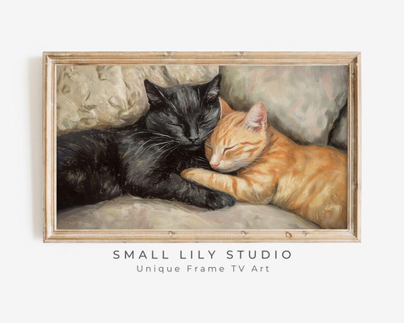 Frame Tv Cats Sleeping Together Cute Valentines Day Frame Tv Art Romantic Tv Screensaver Cat Lover Vintage Painting Style Tv598