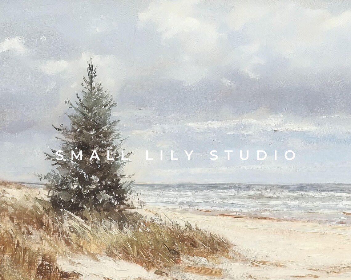 Coastal Pine Tree On Sandy Dunes Vintage Seascape Painting Poster - Image 4