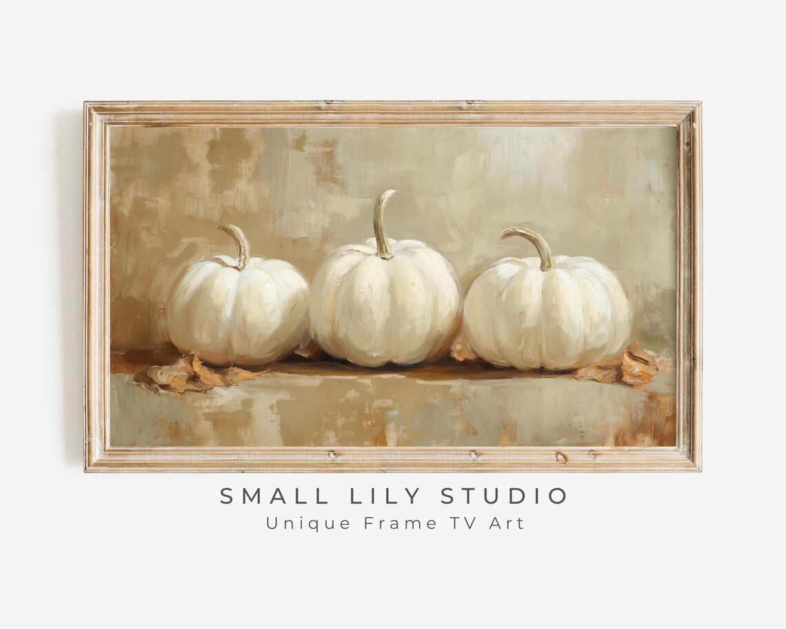 White Pumpkins Vintage Style Art Print, Autumn