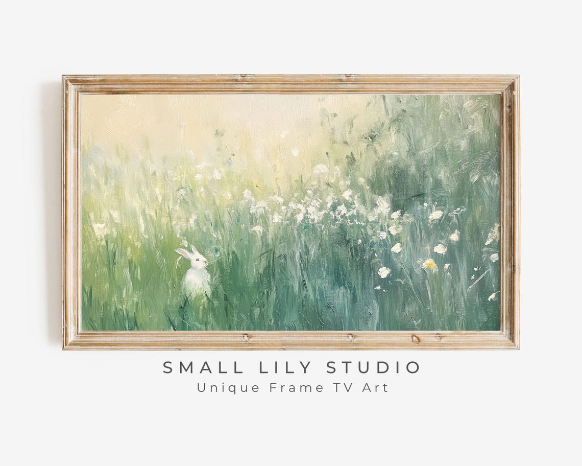 Small White Bunny In Tall Green Grass Easter Spring Meadow Poster