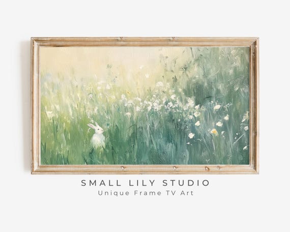Frame Tv Art Bunny In Grass Abstract Easter Frame Tv Art Rabbit Cute Easter Picture For Kids Tv Screensaver Green Yellow Tv615