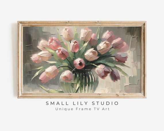 Pink Tulips In Glass Vase Impasto Textured Still Life Floral Poster