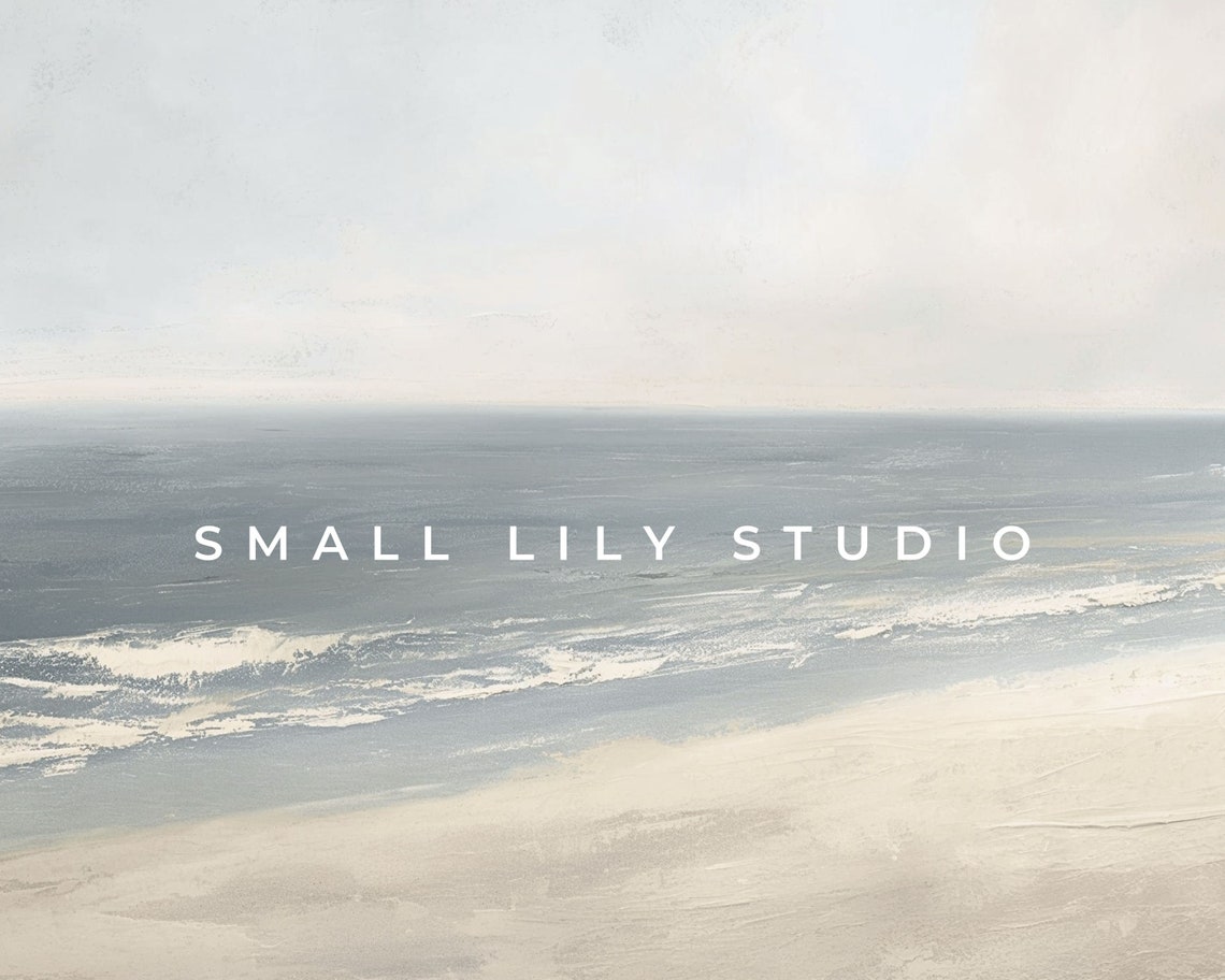 Minimalist Neutral Beach Gray Blue Ocean Calm Coastal Landscape Poster - Image 4