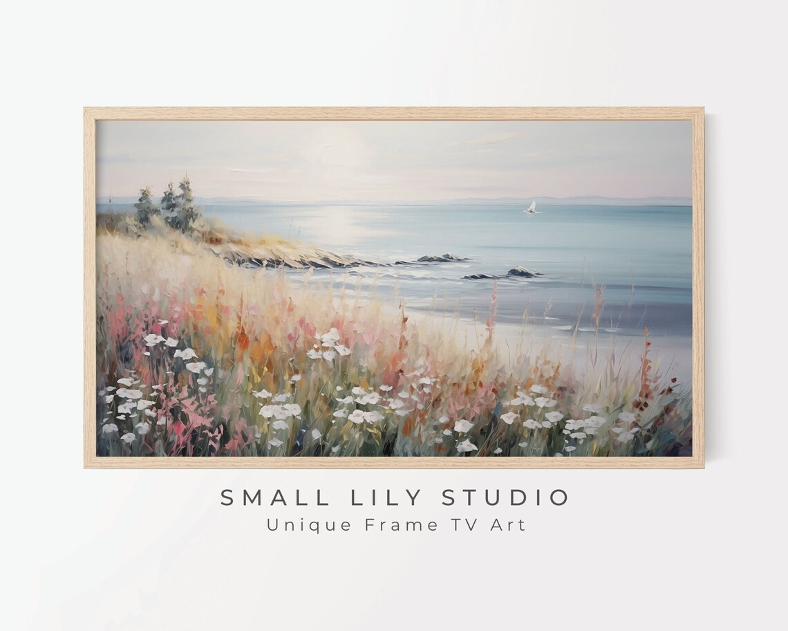 Summer Wildflowers By Sea Watercolor Art Print - Image 2