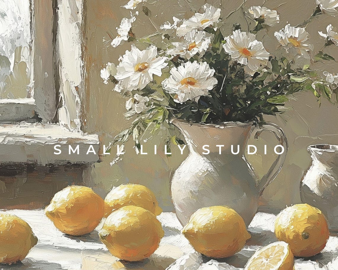 Lemons and Daisies Window Still Life Yellow Vintage Kitchen Poster - Image 4