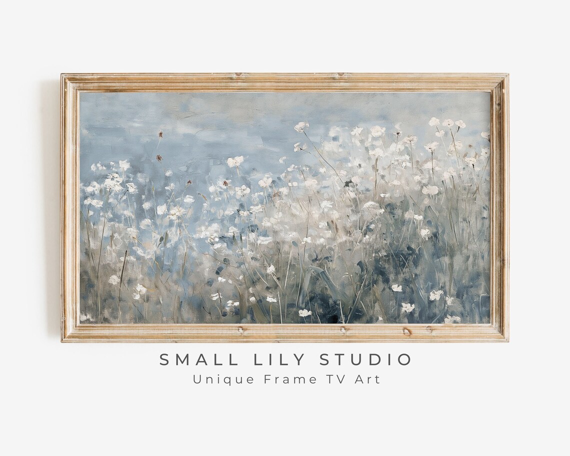 Abstract White Wildflowers Spring Vintage Style Art Print