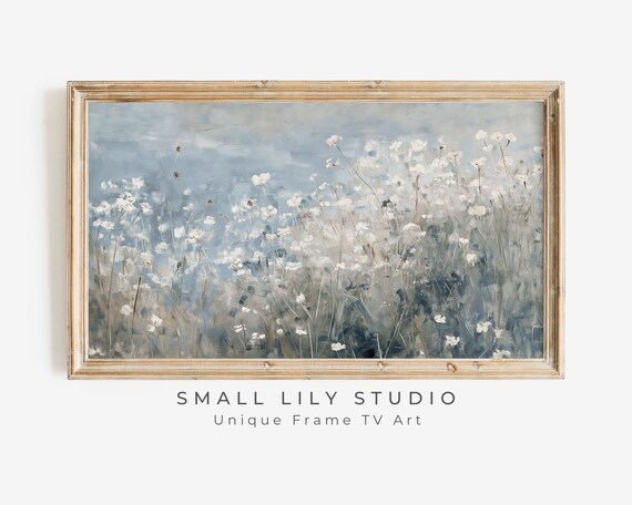 Abstract White Wildflowers Spring Vintage Style Art Print