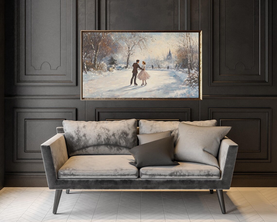 Couple Ice Skating Winter, Vintage Holiday Art Print - Image 2