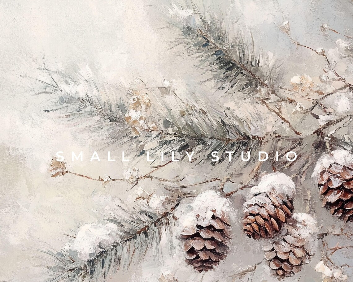 Pine Cones on Branch Winter Farmhouse Christmas Art Print - Image 4