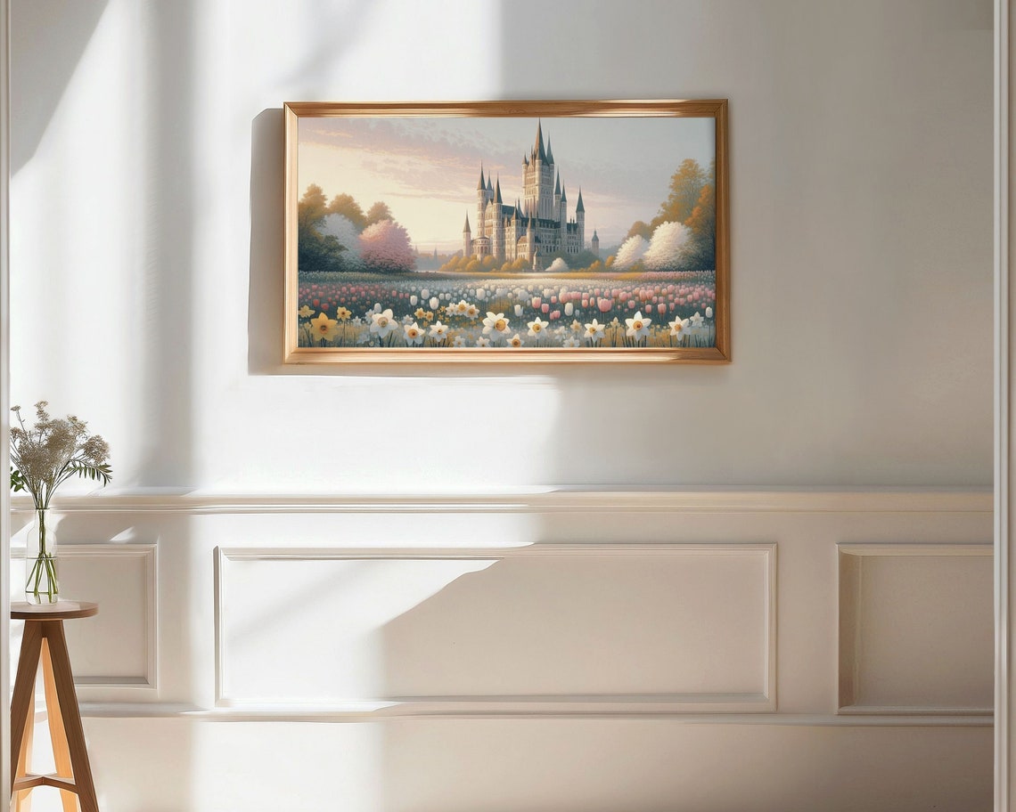 Frame Tv Art Fairytale Castle Frame Tv Art Spring Flower Garden Daffodils Tulips Pretty Pink Tv Art Girls Birthday Party Tv283 - Image 2