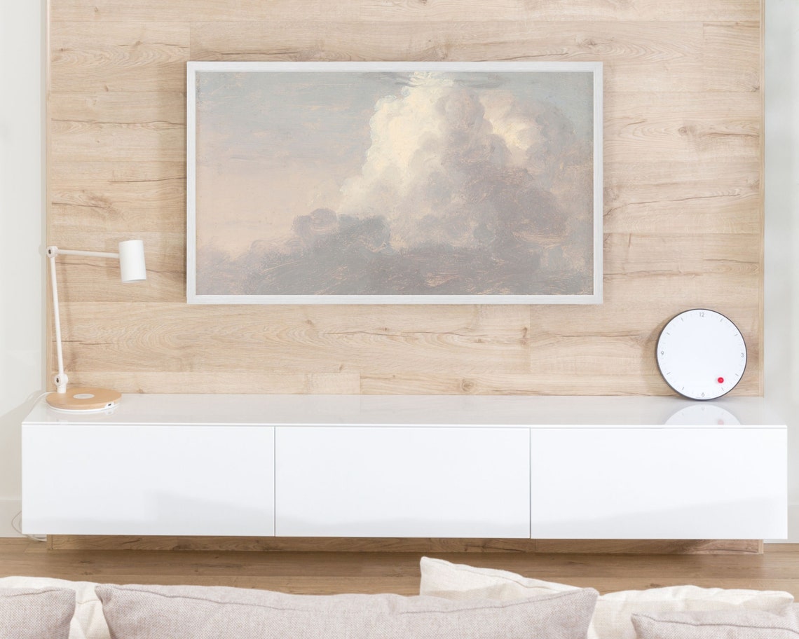 Moody Pink Clouds Vintage Sky Painting Soft Neutral Cloud Art Poster - Image 2