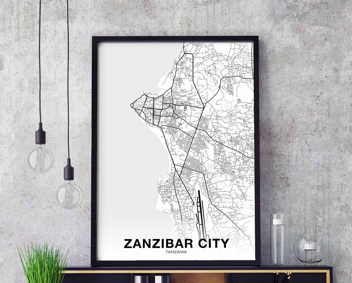 Zanzibar City Tanzania Black and White Minimalist City Map Poster