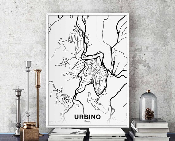 Urbino Italy Map Poster Black White Hometown City Print Modern Home Decor Office Decoration Wall Art Dorm Bedroom Gift