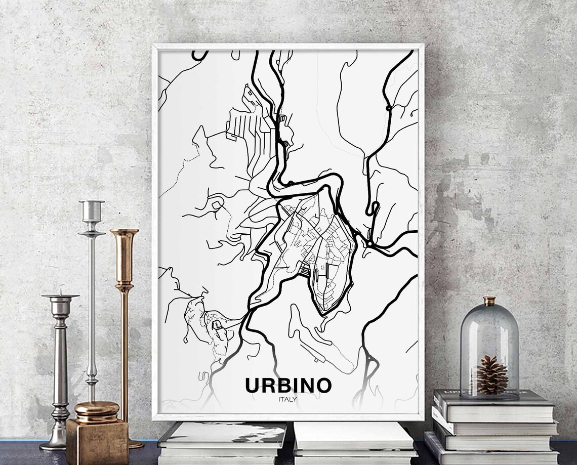 Urbino Italy White Street Map Historic City Hometown Art Poster