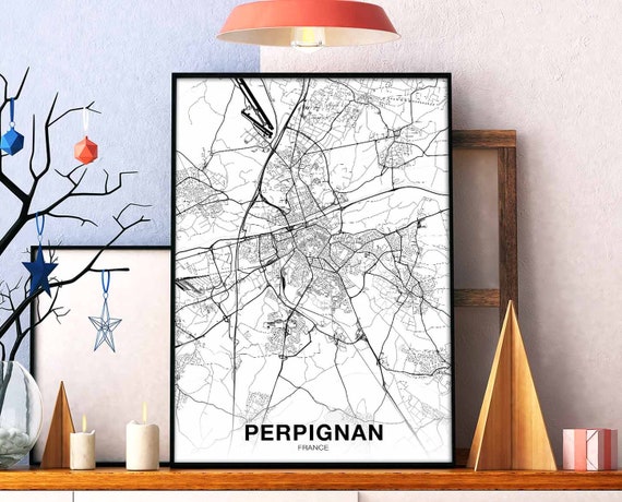 Perpignan France Map Poster Black White Hometown City Print Modern Home Decor Office Decoration Wall Art Dorm Bedroom Gift