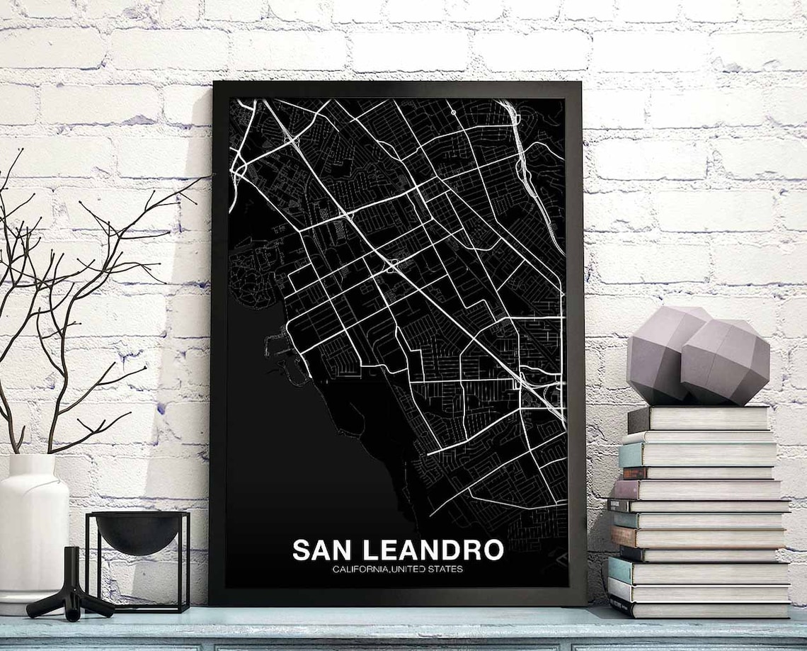 San Leandro CA USA Map Poster, Modern City Print